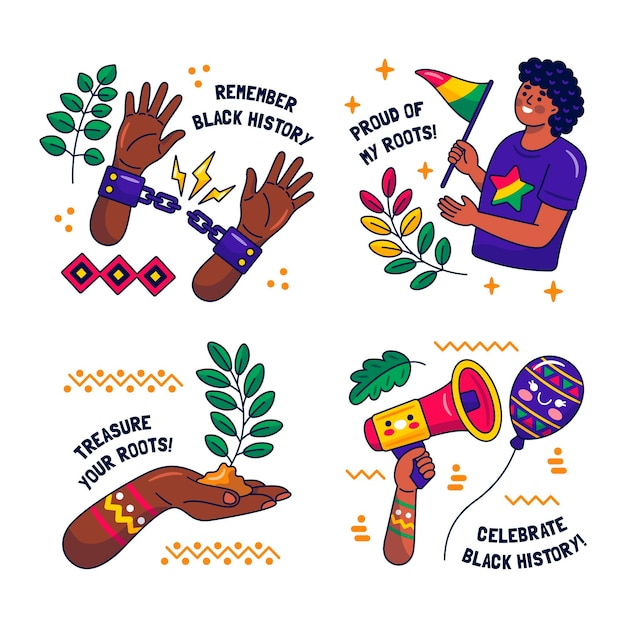 Kawaii black history month stickers collection