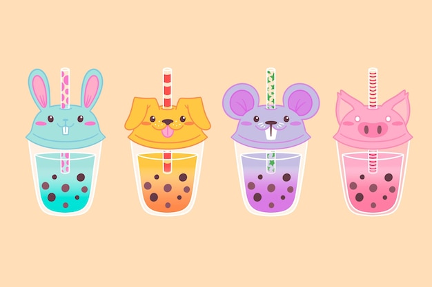 Free Vector kawaii bubble tea collection