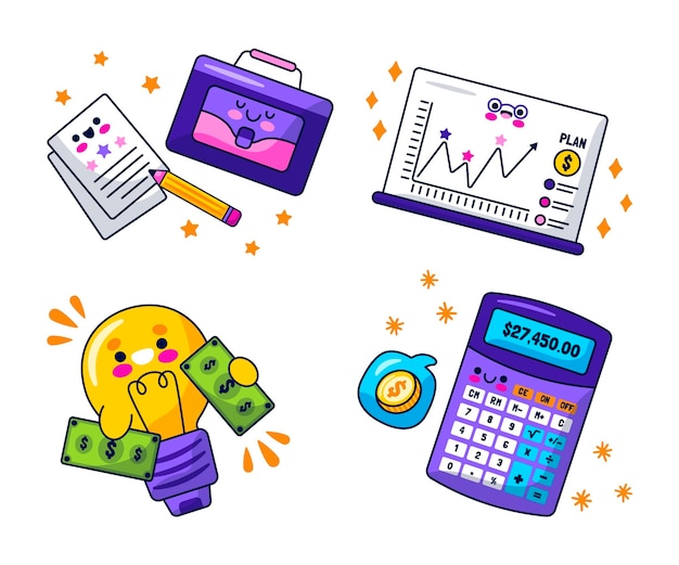 Free Vector kawaii business stickers collection