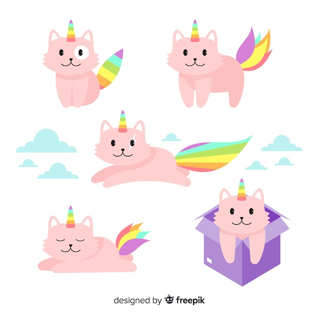 Free vector kawaii caticorn character collection