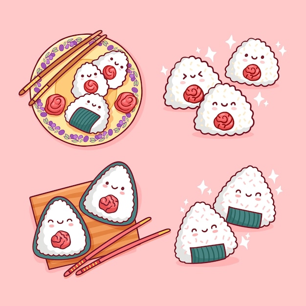 Kawaii delicious japanese umeboshi onigiri collection