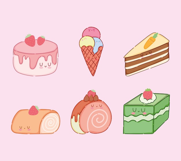 Free Vector kawaii dessert icons collection