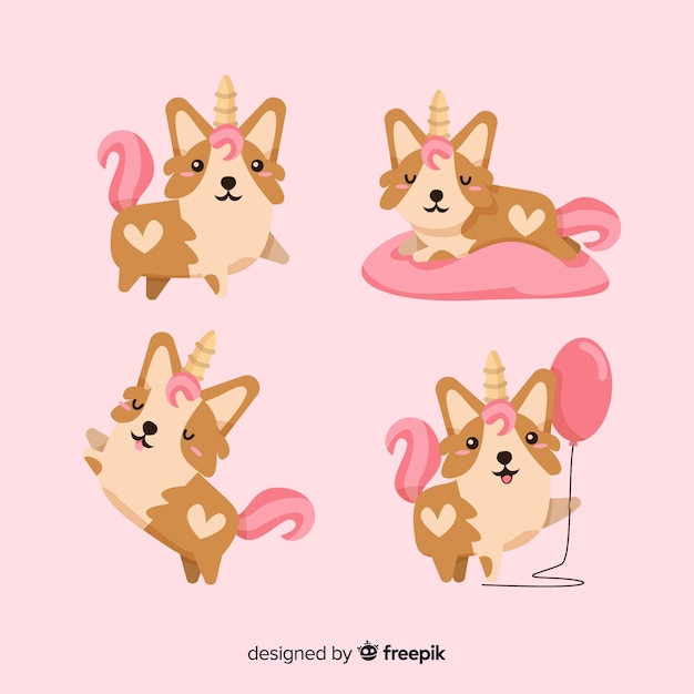 Kawaii dog unicorn character collection