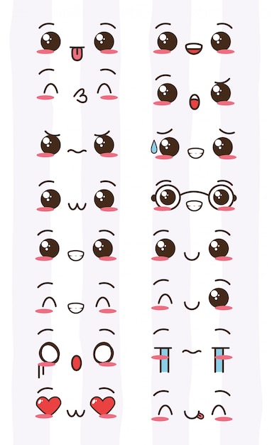 Free Vector kawaii faces expression set of kawaii faces illustration 