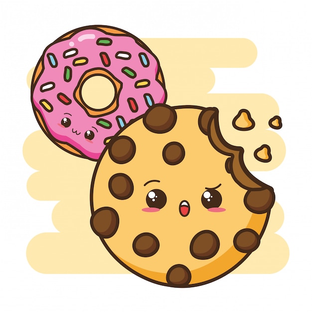 Free Vector kawaii fast food cookie and donut illustration 