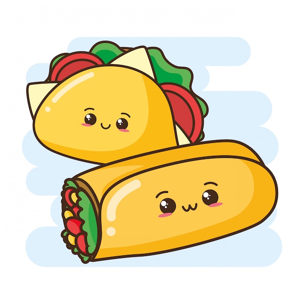 Kawaii fast food cute burrito and taco