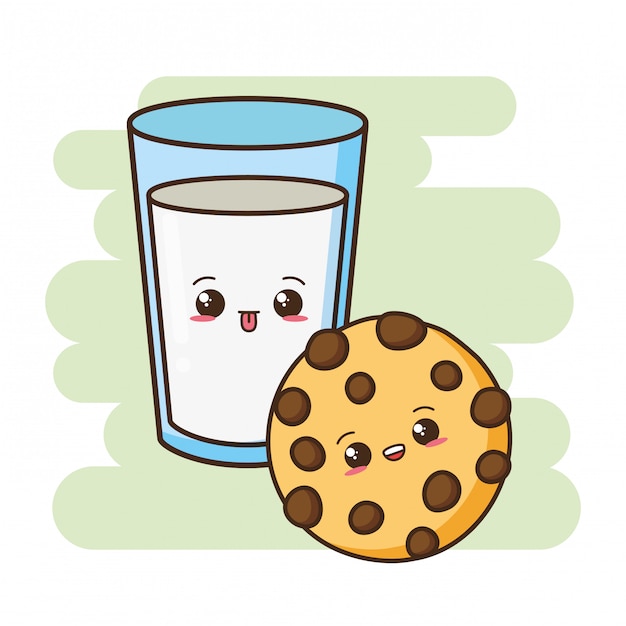 Free Vector kawaii fast food cute cookie and milk illustration 