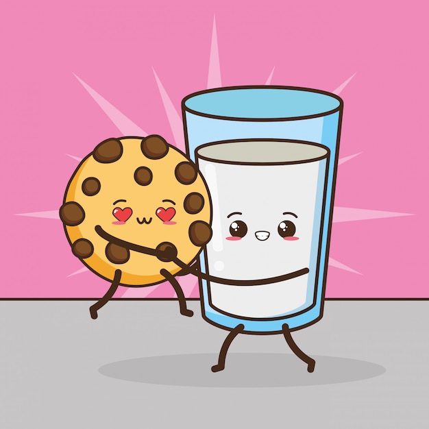 Free Vector kawaii fast food cute cookie and milk illustration 