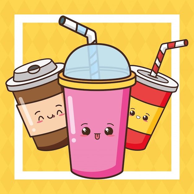 Kawaii fast food cute drinks illustration 