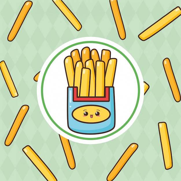 Free Vector kawaii fast food cute frieas with fries illustration 