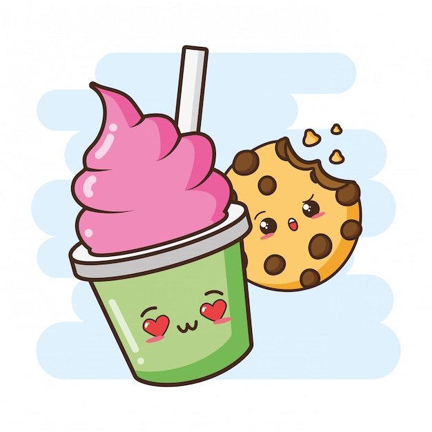 Kawaii fast food cute ice cream and cookie illustration 