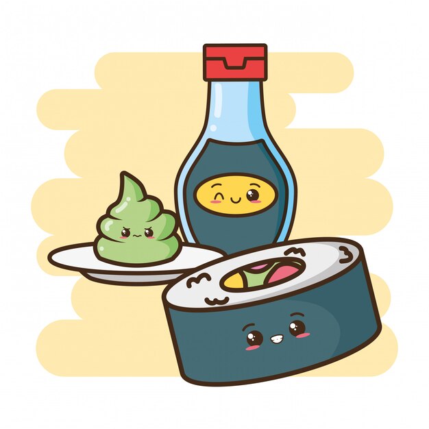 Kawaii fast food sushi and asian food illustration 