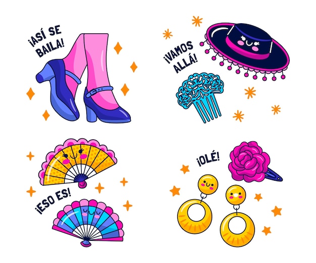 Kawaii flamenco dance stickers