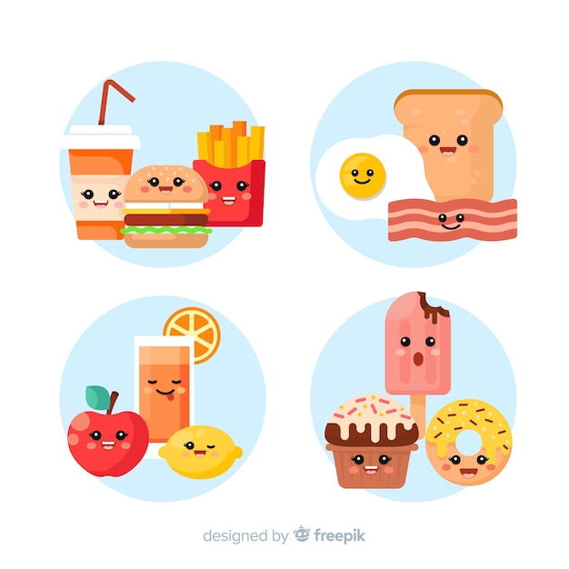 Free vector kawaii food collection