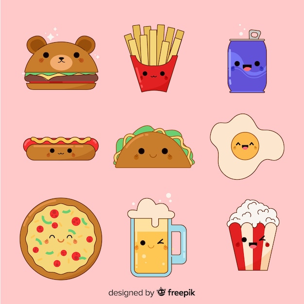 Free Vector kawaii food collection