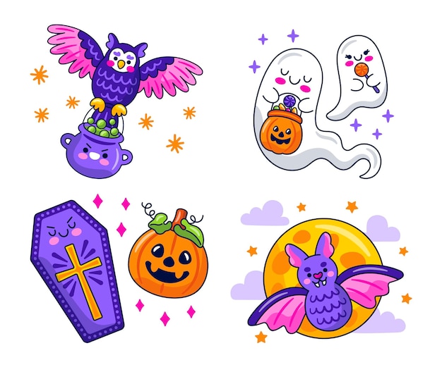 Free Vector kawaii halloween stickers collection