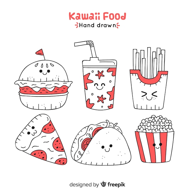 Kawaii hand drawn fast food collection