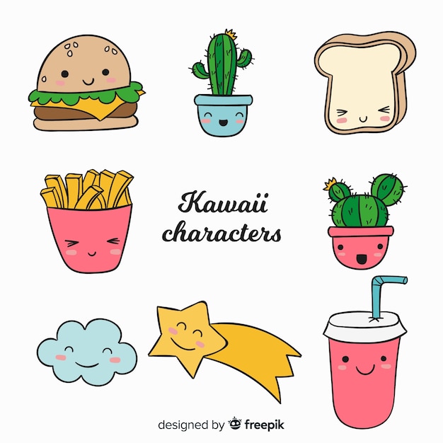 Kawaii hand drawn food collection