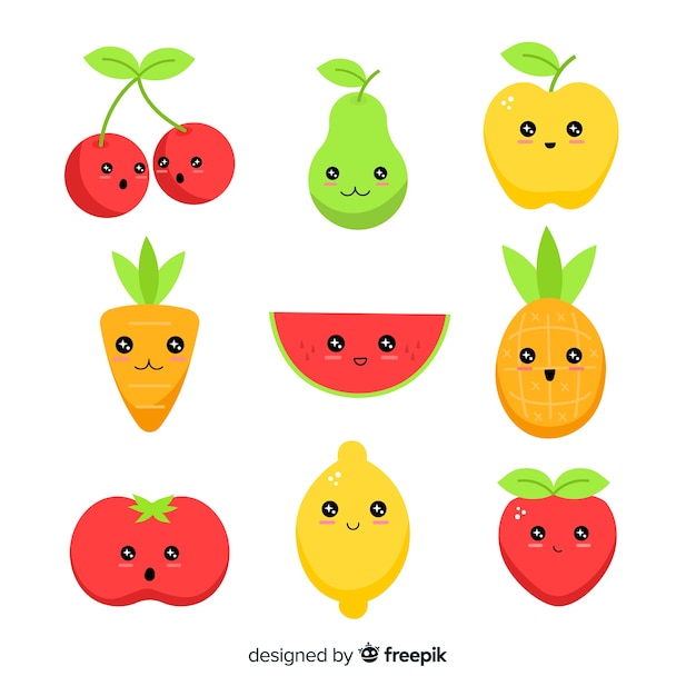 Kawaii hand drawn fruit collection