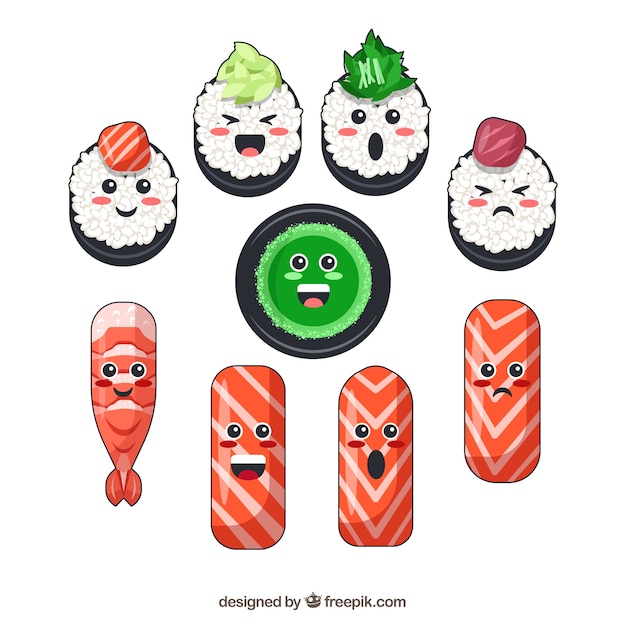 Free Vector kawaii hand drawn sushi collection