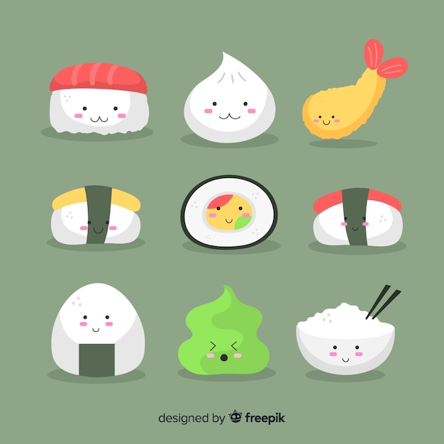 Free Vector kawaii hand drawn sushi collection