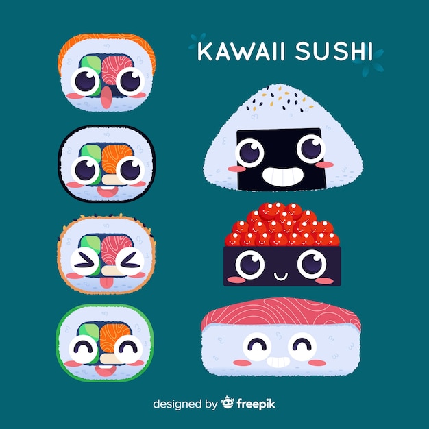 Free Vector kawaii hand drawn sushi collection