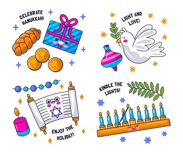 Free vector kawaii hanukkah sticker set