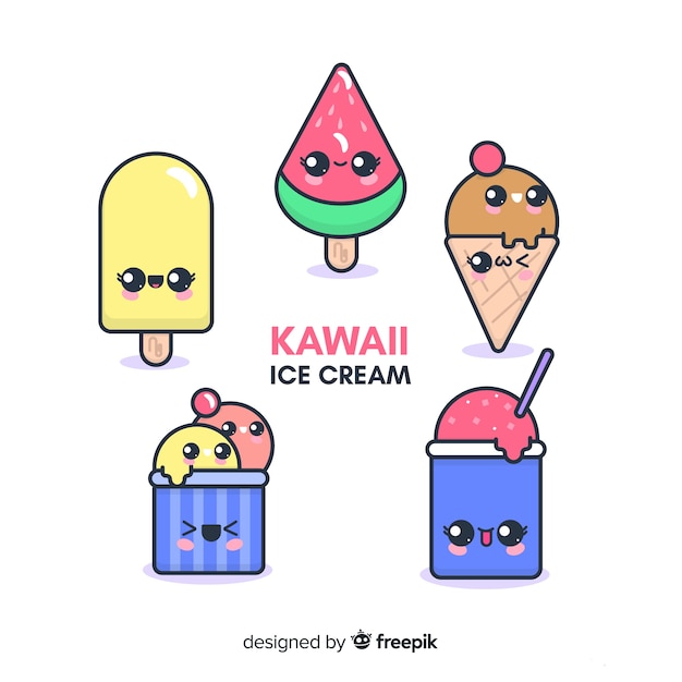 Free Vector kawaii ice cream characters collection