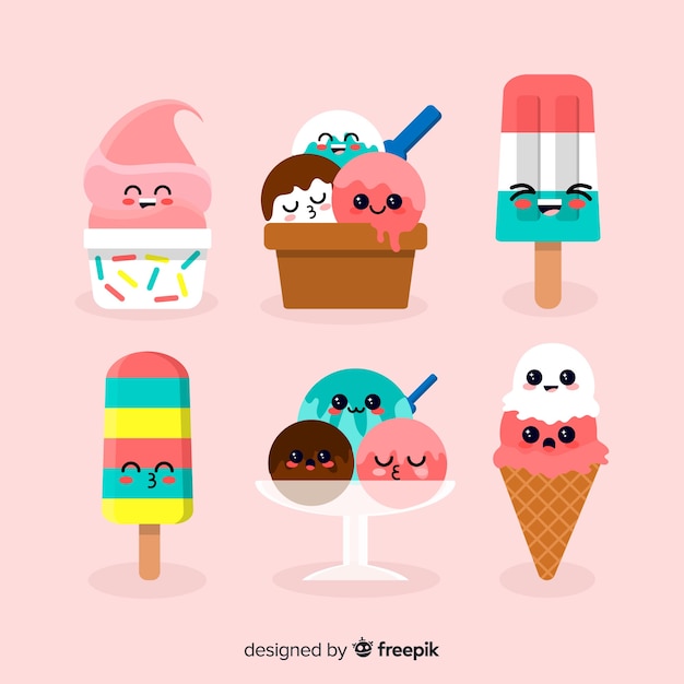 Free Vector kawaii ice cream characters collection