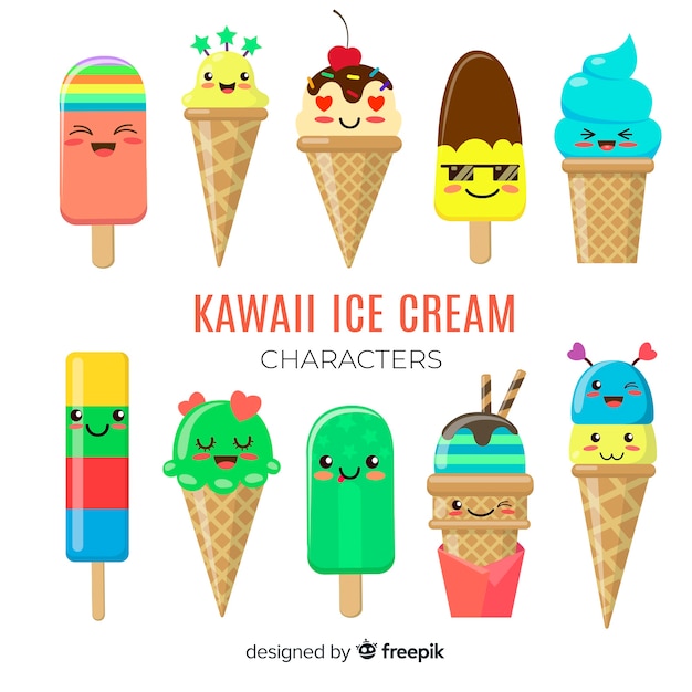 Free Vector kawaii ice cream characters