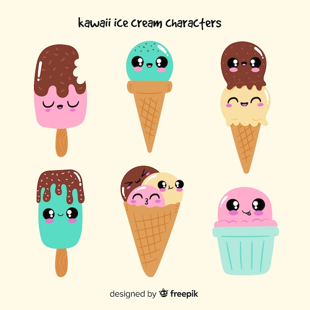 Free Vector kawaii ice cream characters