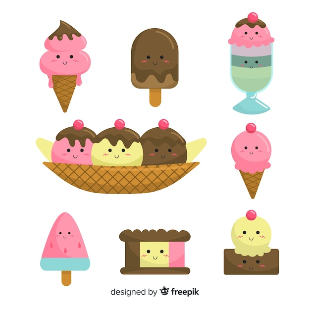 Free Vector kawaii ice cream collection