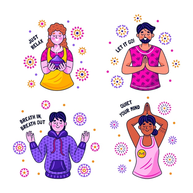 Free Vector kawaii meditation stickers collection