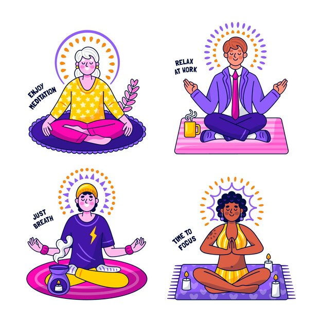 Kawaii meditation stickers collection