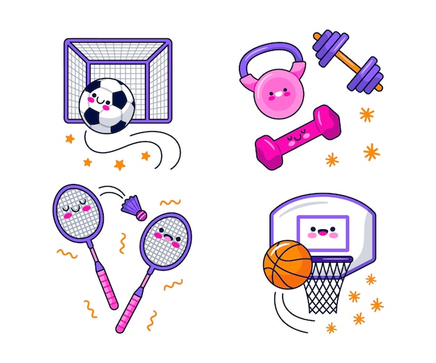 Free vector kawaii sports sticker collection