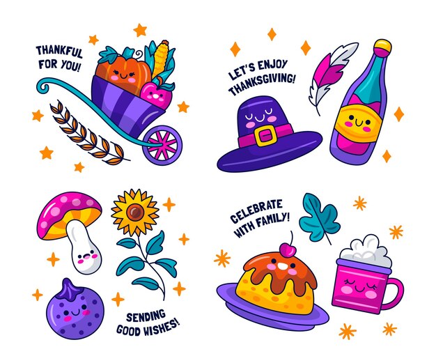 Kawaii style thanksgiving sticker collection