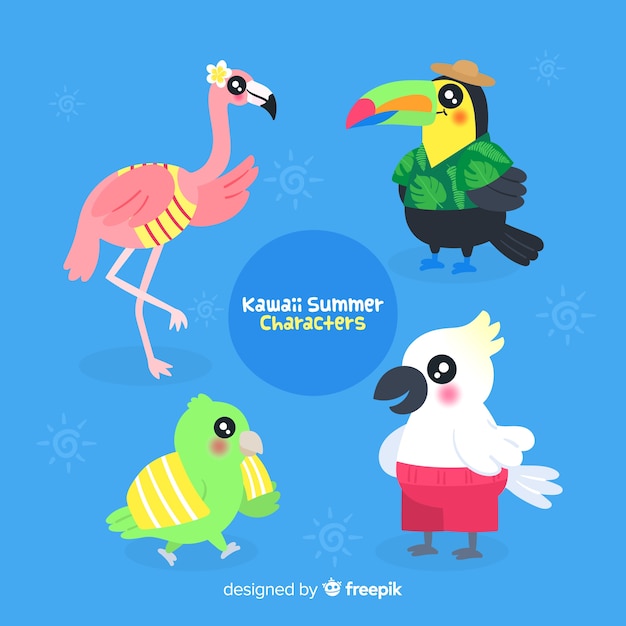 Free Vector kawaii summer birds set