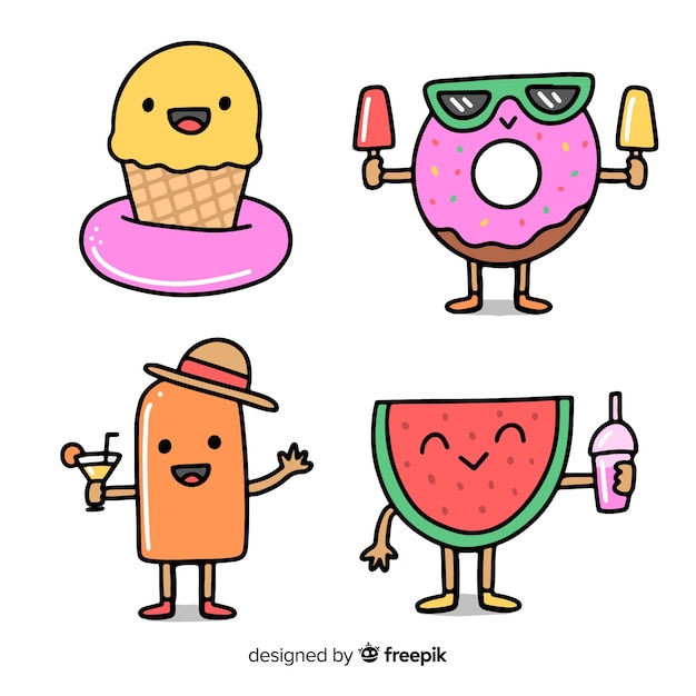 Free Vector kawaii summer character collection