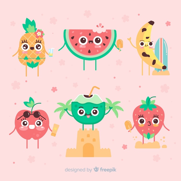 Free Vector kawaii summer character collection