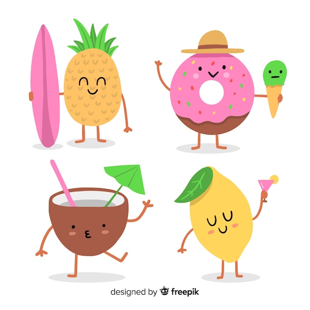 Free vector kawaii summer character collection