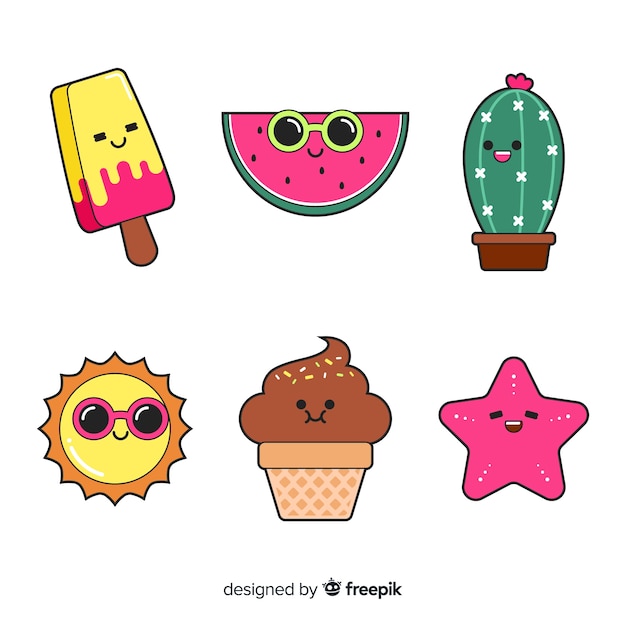 Free Vector kawaii summer character collection