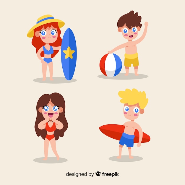 Kawaii summer characters set