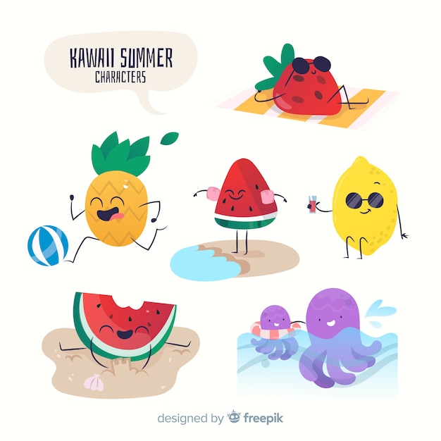 Free Vector kawaii summer characters