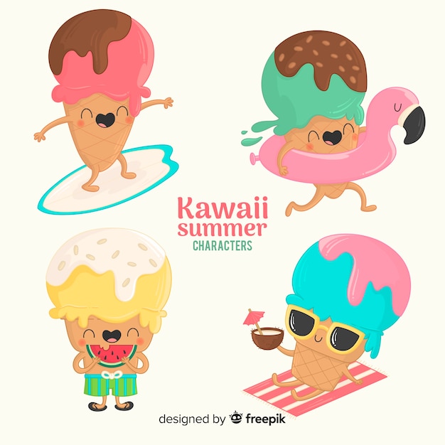 Free Vector kawaii summer characters