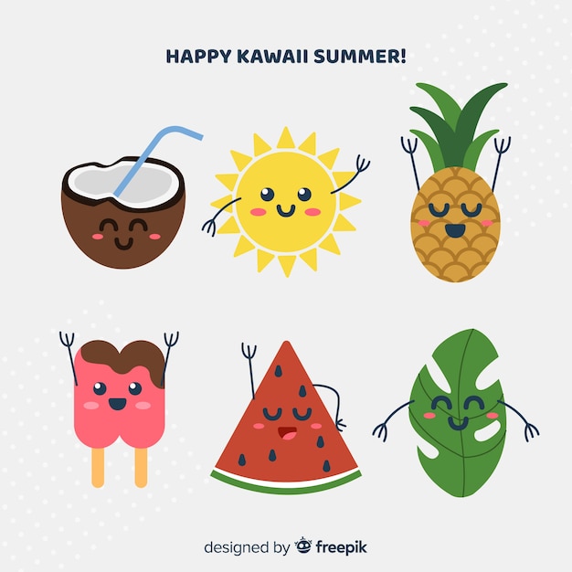 Free Vector kawaii summer elements set