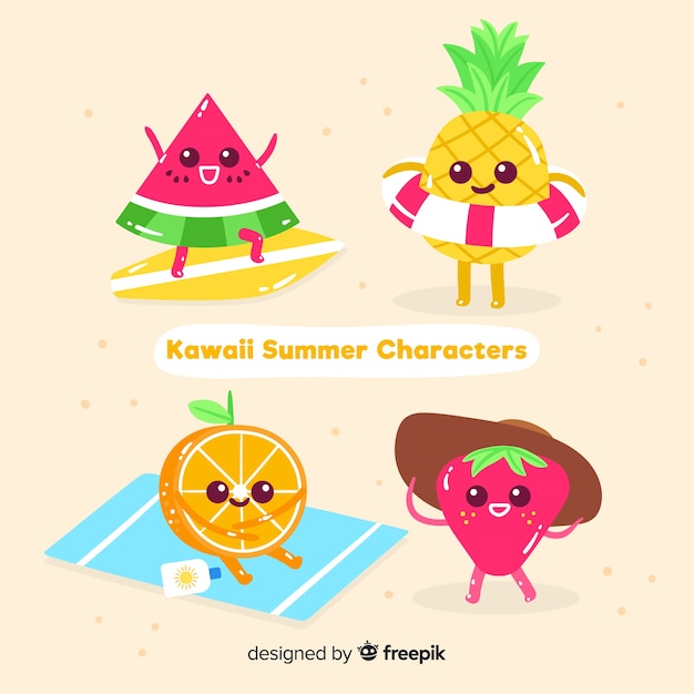 Free Vector kawaii summer fruits set