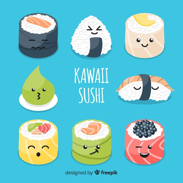 Free Vector kawaii sushi collectio