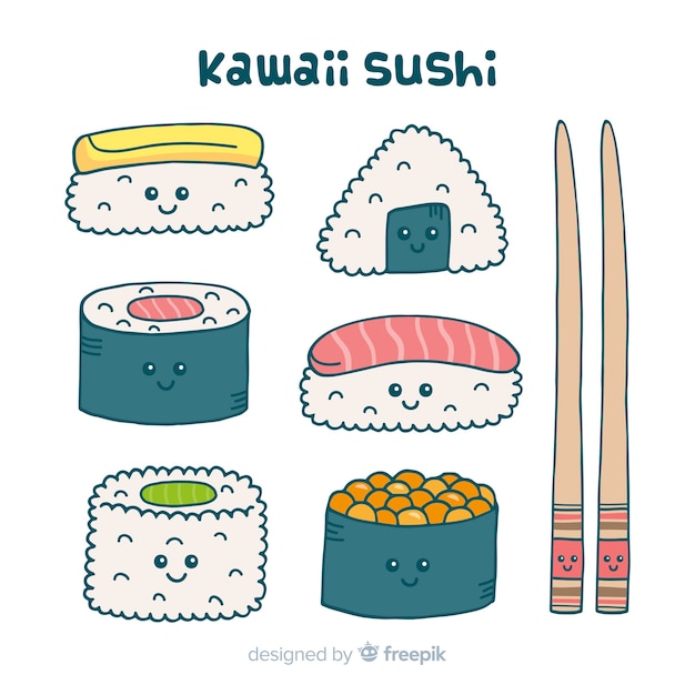 Free Vector kawaii sushi collectio