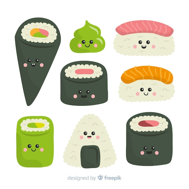 Free vector kawaii sushi collectio