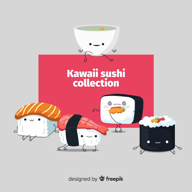 Free Vector kawaii sushi collectio